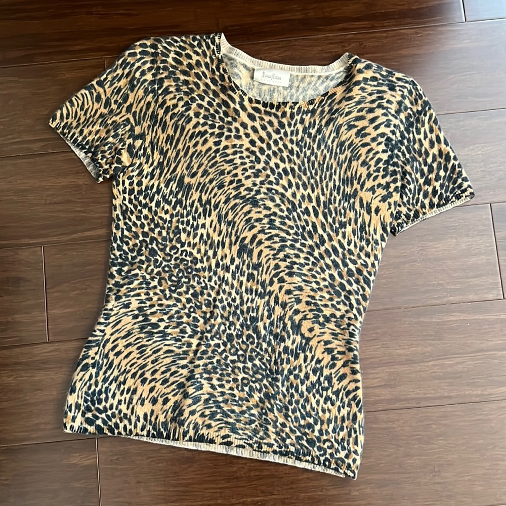 Neiman Marcus Cashmere Leopard Print Sweater